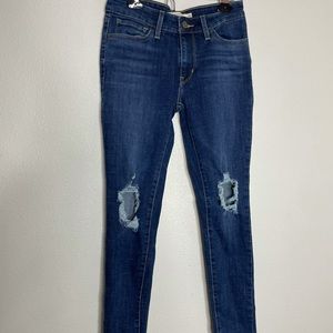 Levis 711 Skinny Ripped Distressed Stretch Blue Jeans Womens Size 26